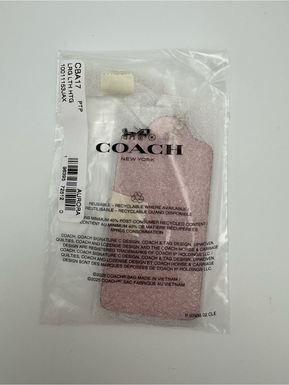 NWT Coach CBA17 Large Leather Hangtag Bag Charm Aurora Pink Hang Tag - Picture 2 of 14